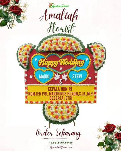 Karangan Papan Bunga Pernikahan di Pakiskembar